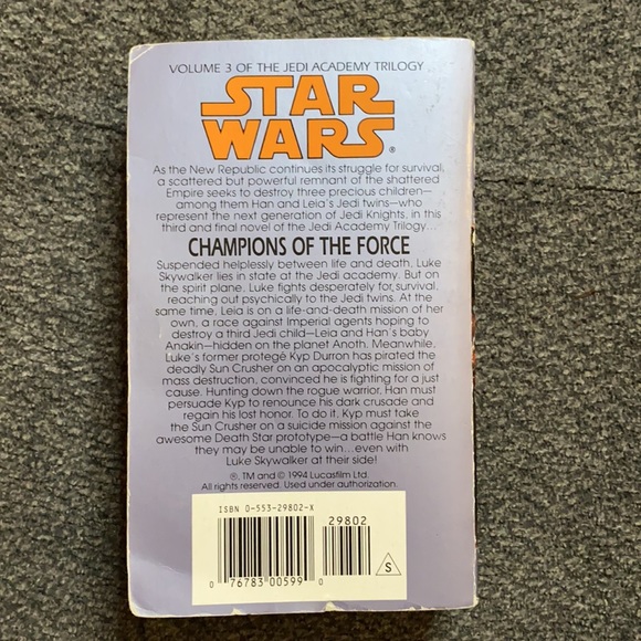 Book 3 Star Wars “Jedi Academy” 1994 Paperback - Picture 3 of 3